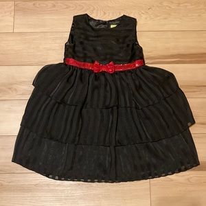 Penelope Mack Girls Black Layered Red Ribbon Waist Christmas Dress Size 4T
